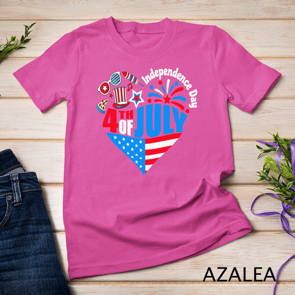 4th Of July Heart American Flag Patriotic women girls boys T-Shirt