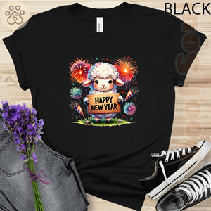 Adorable Sheep Celebrating New Year 2025 Festive and Cute Men Women Youth T-shirt