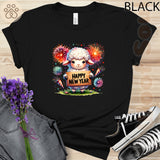 Adorable Sheep Celebrating New Year 2025 Festive and Cute Men Women Youth T-shirt