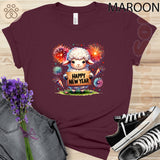 Adorable Sheep Celebrating New Year 2025 Festive and Cute Men Women Youth T-shirt