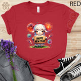 Adorable Sheep Celebrating New Year 2025 Festive and Cute Men Women Youth T-shirt