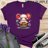 Adorable Sheep Celebrating New Year 2025 Festive and Cute Men Women Youth T-shirt