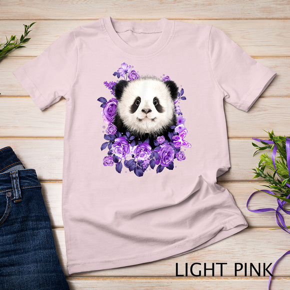 Cute Panda Purple Flowers Panda Lovers Gift T-Shirt
