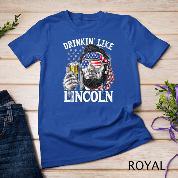 Drinking Like Lincoln 4th of July Men Abraham Merica Flag Tank Top T-Shirt