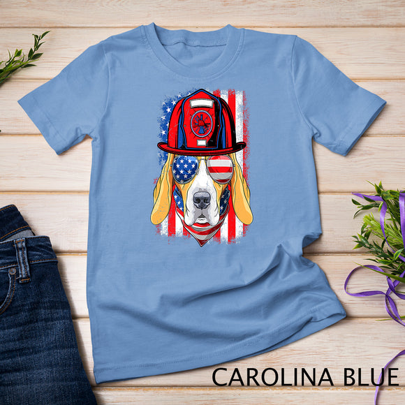 Funny Patriotic Beagle Dog Firefighter USA Flag 4th Of July Premium T-Shirt