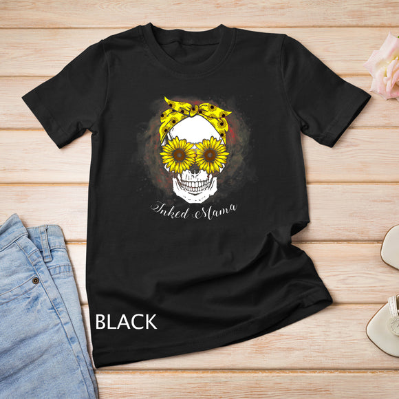 Inked Mama Inked Skull with Bandana Sunflower Tattoo Mom Day T-Shirt