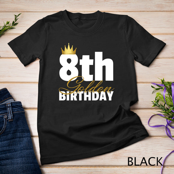 Kids 8th Golden Birthday Year Age Crown T-Shirt