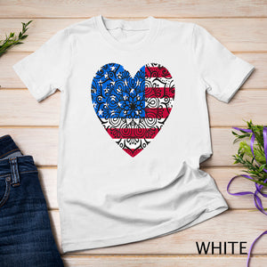 Mandala USA Heart Flag Cute 4th Of July Funny American Girl T-Shirt