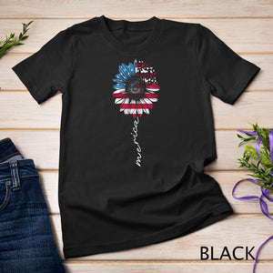 Merica 4th Of July Vintage Sunflower Butterflies USA Flag T-Shirt