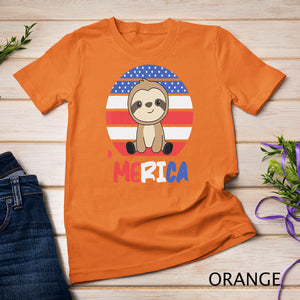 Merica Funny Sloths 4th Of July American Flag Fault T-Shirt