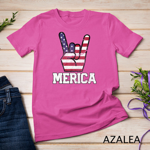 Merica Rock Sign 4th of July Vintage American Flag Retro USA T-Shirt