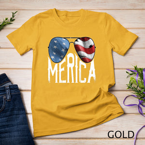 Merica Sunglasses 4th of July Boys Girls Men Women USA Flag T-Shirt