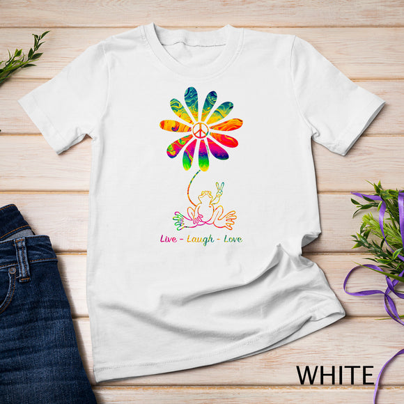 Peace Love Frog Hippie Flower Daisy Gift T-Shirt