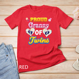 Proud Granny Of Twins Mother Day Floral Heart Footprint Mom T-Shirt