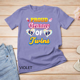 Proud Granny Of Twins Mother Day Floral Heart Footprint Mom T-Shirt