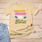Proud Granny Of Twins Mother Day Floral Heart Footprint Mom T-Shirt
