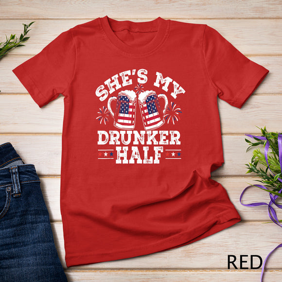 She's My Drunker Half Funny Beer Couple Matching 4th Of July T-Shirt