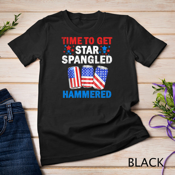 Time To Get Star Spangled Hammered Beer USA Flag 4th Of July T-Shirt