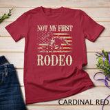 Womens Not My First Rodeo Cowboy Riding Horse Vintage USA Flag T-Shirt