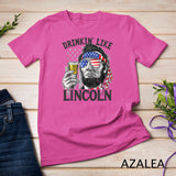 Drinking Like Lincoln 4th of July Men Abraham Merica Flag T-Shirt Black