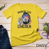 Drinking Like Lincoln 4th of July Men Abraham Merica Flag T-Shirt Black