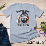 Drinking Like Lincoln 4th of July Men Abraham Merica Flag T-Shirt Black