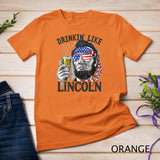 Drinking Like Lincoln 4th of July Men Abraham Merica Flag T-Shirt Black