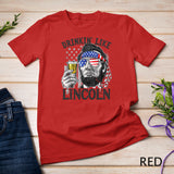 Drinking Like Lincoln 4th of July Men Abraham Merica Flag T-Shirt Black