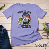 Drinking Like Lincoln 4th of July Men Abraham Merica Flag T-Shirt Black