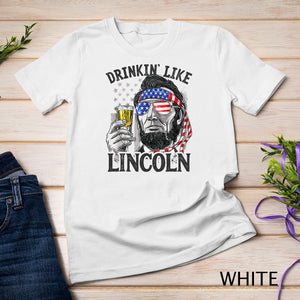 Drinking Like Lincoln 4th of July Men Abraham Merica Flag T-Shirt Black