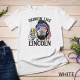 Drinking Like Lincoln 4th of July Men Abraham Merica Flag T-Shirt Black