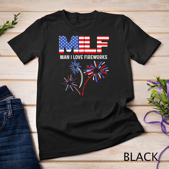 MILF Man I Love Fireworks Funny American Patriotic July 4th T-Shirt Grey