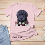 Black Schnoodle Dog Floral T-Shirt