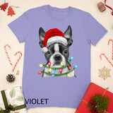 Boston Terrier Santa Christmas Tree Lights Xmas Gifts Boys T-Shirt