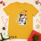 Butterflies And Snowman Wearing Scarf Gift For Christmas T-Shirt