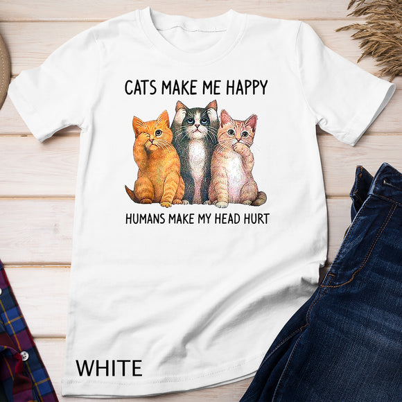 Cats Make Me Happy Humans Make My Head Hurt Gift Cat Lovers Raglan Baseball T-shirt