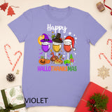 Halloween Thanksgiving Christmas Happy Hallothanksmas Wine T-shirt