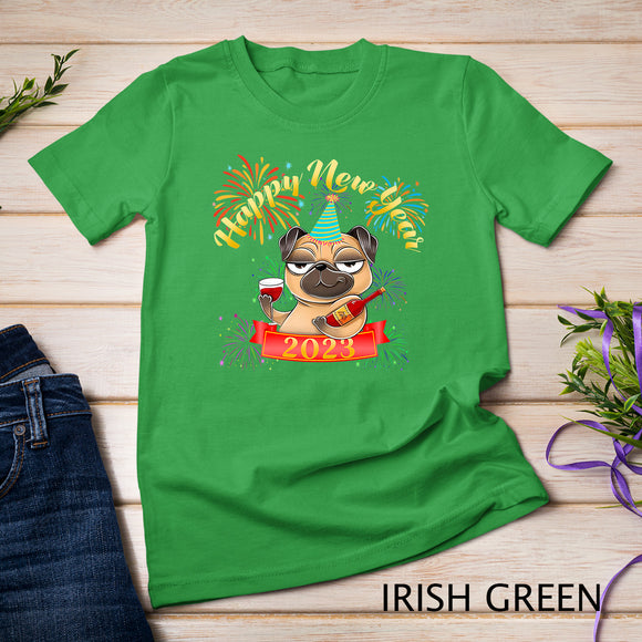 Happy New Year 2023 With Pug Champagne Fireworks Premium T-Shirt