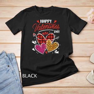 Happy Valentine's Day Three Leopard And Plaid Hearts Girls T-Shirt