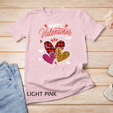 Happy Valentine's Day Three Leopard And Plaid Hearts Girls T-Shirt