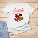 Happy Valentine's Day Three Leopard And Plaid Hearts Girls T-Shirt