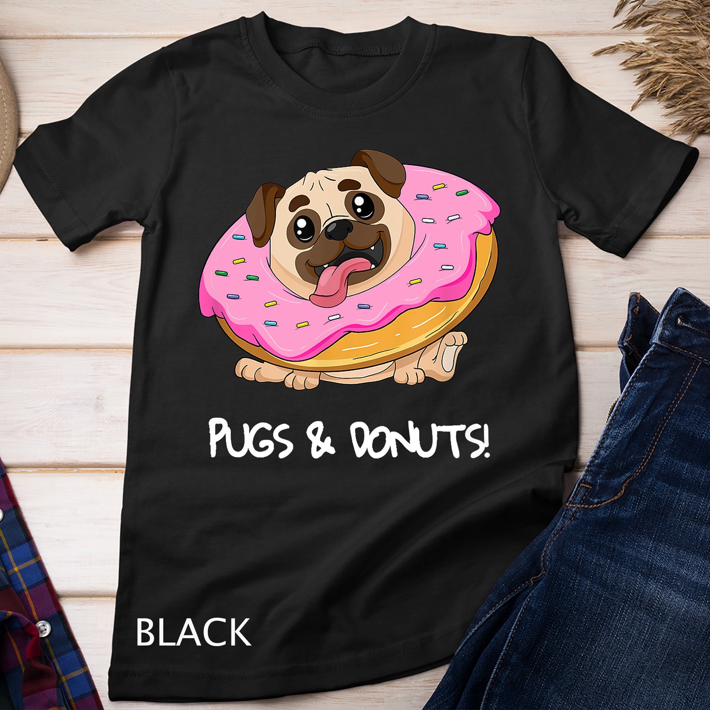 Kids Pugs & Donuts Shirt Pug Lover Candy Fan Girl Woman T-Shirt