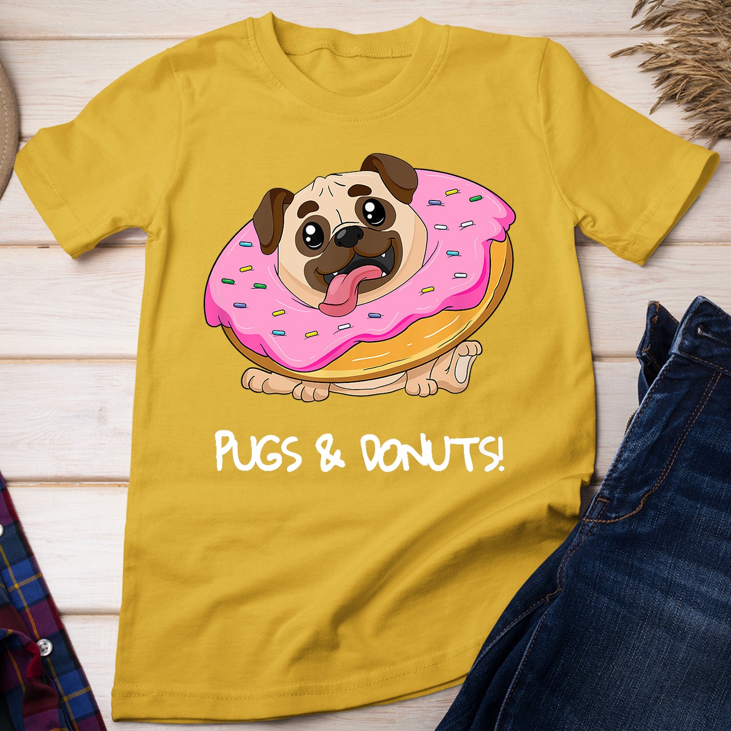 Kids Pugs & Donuts Shirt Pug Lover Candy Fan Girl Woman T-Shirt