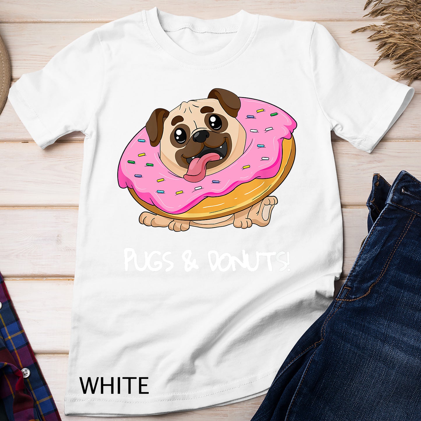 Kids Pugs & Donuts Shirt Pug Lover Candy Fan Girl Woman T-Shirt