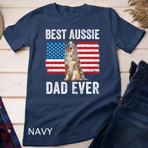 Mens Australian Shepherd Dad American Flag Dog Lover Aussie Dad T-Shirt