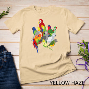 Parrot Flock - Macaw, Cockatoo, African Grey, & Budgie T-Shirt