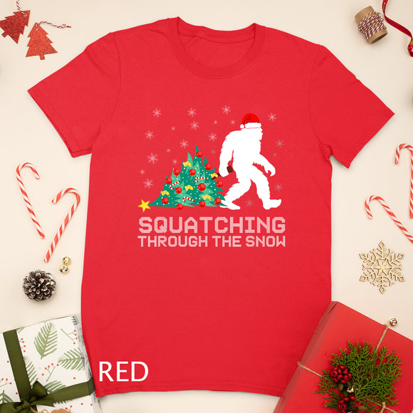 Squatching Through The Snow - Bigfoot Christmas Sasquatch T-Shirt