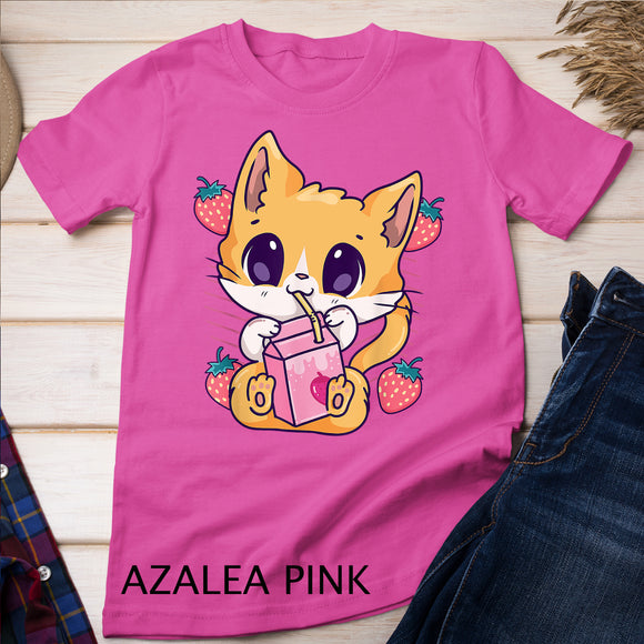 Strawberry Milk Cat Cute Kawaii Kitten Anime Neko Shake T-Shirt