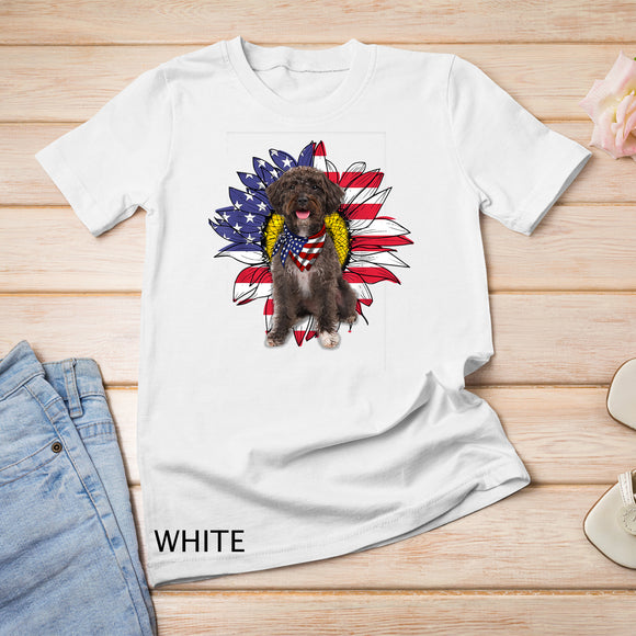 Sunflower American Flag Schnoodle Dog Lovers T-Shirt