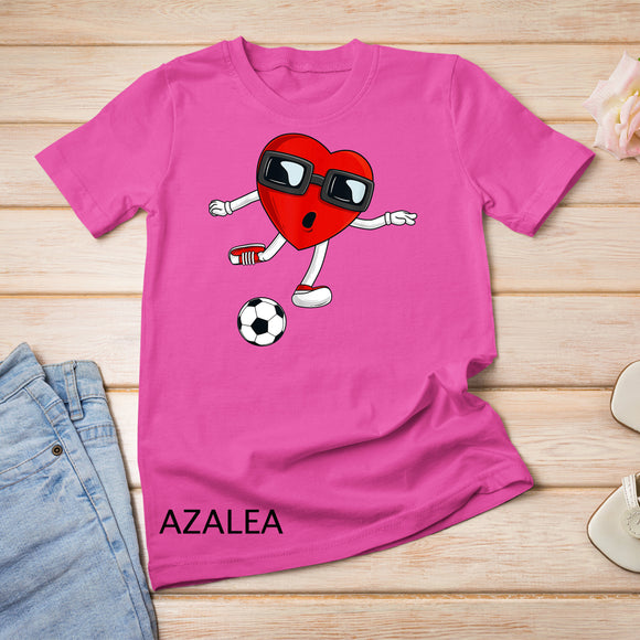 Valentines Day Heart Kicking A Soccer Ball Boys Girls Kids T-Shirt